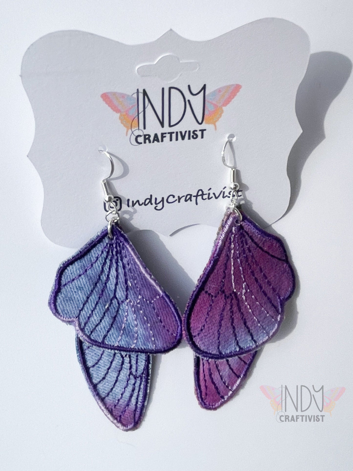 Tie Dyed Denim Butterfly Earrings