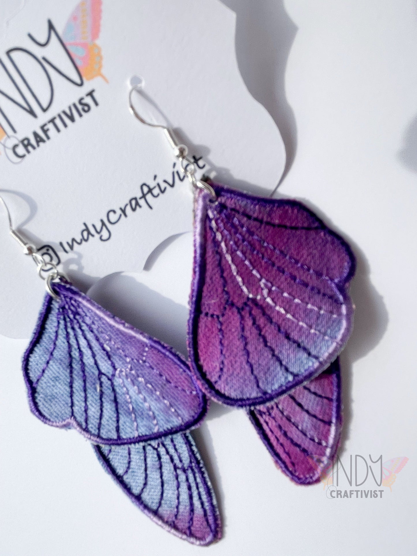 Tie Dyed Denim Butterfly Earrings