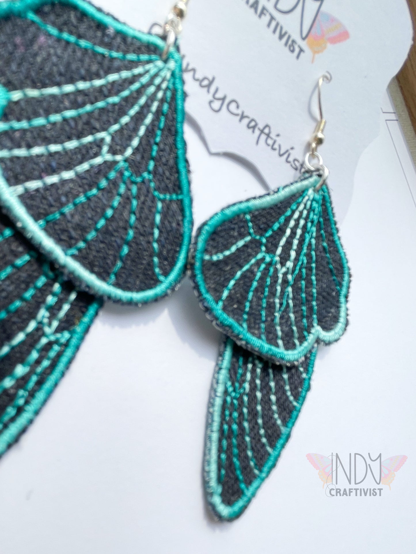 Denim Butterfly Two Piece Earrings