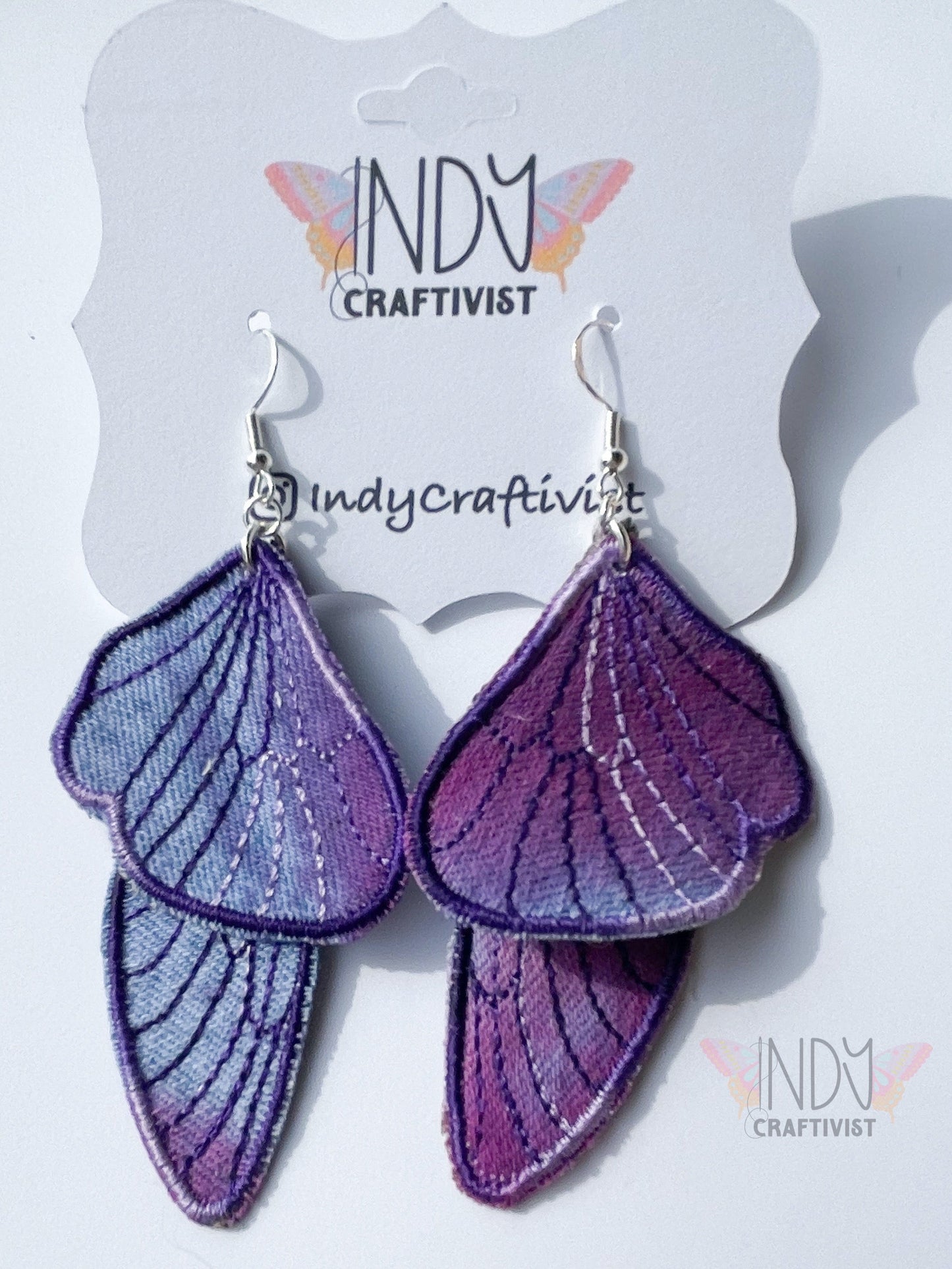 Tie Dyed Denim Butterfly Earrings