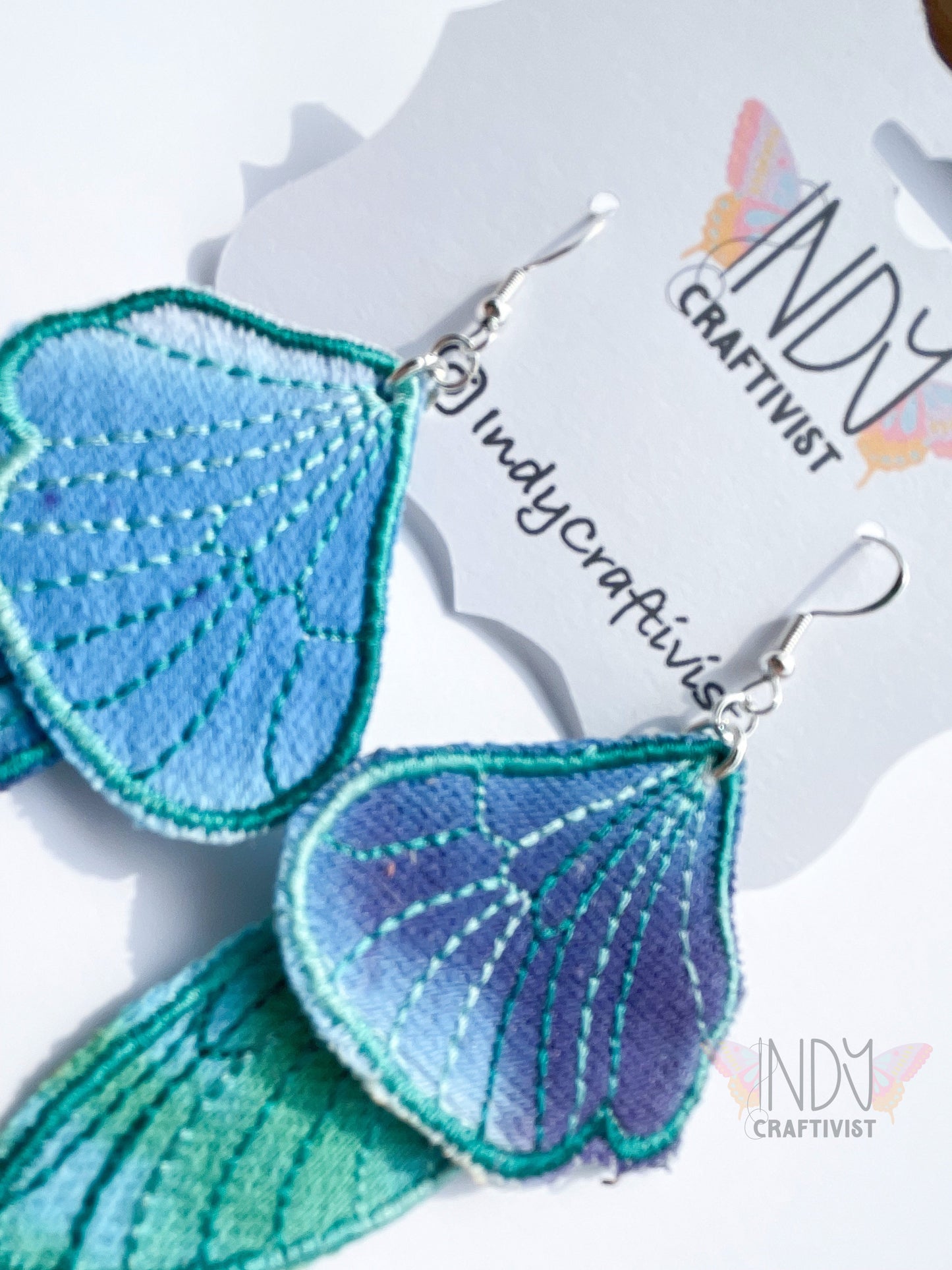 Tie Dyed Denim Butterfly Earrings