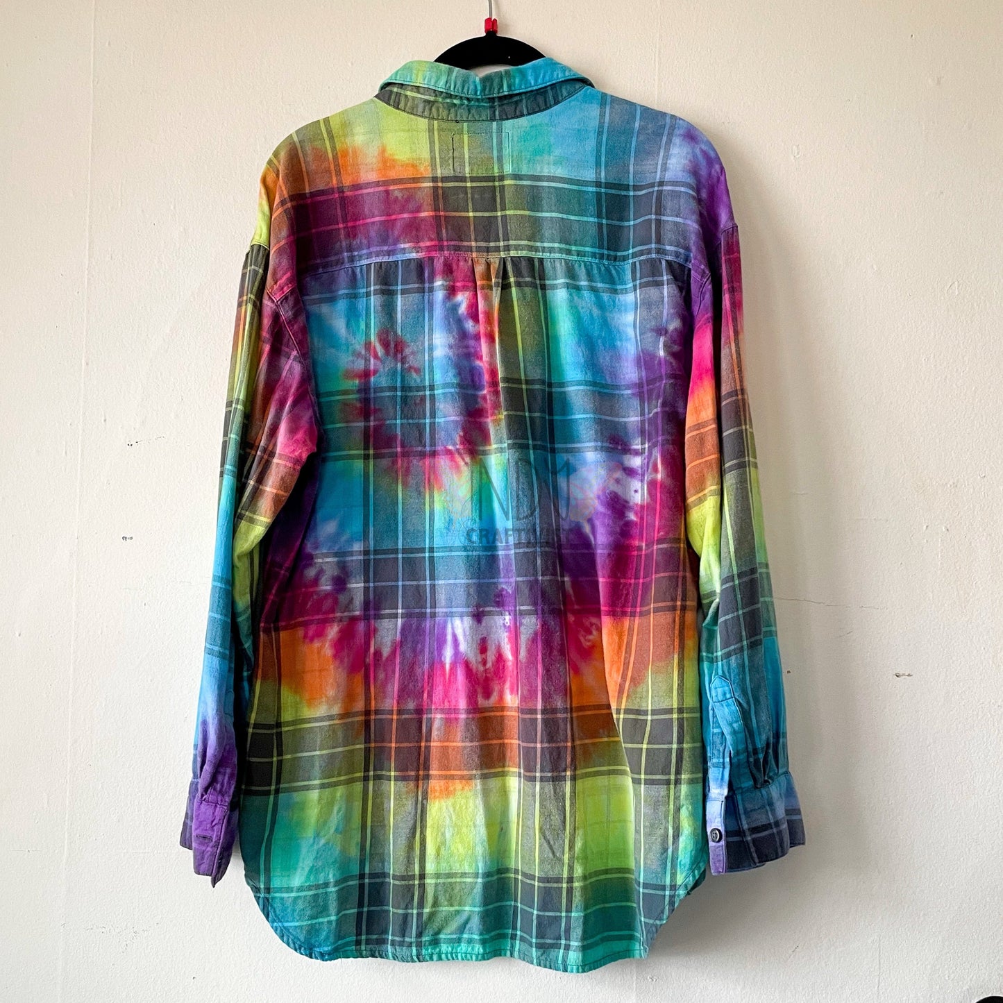 Gray and Rainbow Adult Large Long Sleeve Upcycled Tie Dye Button Down