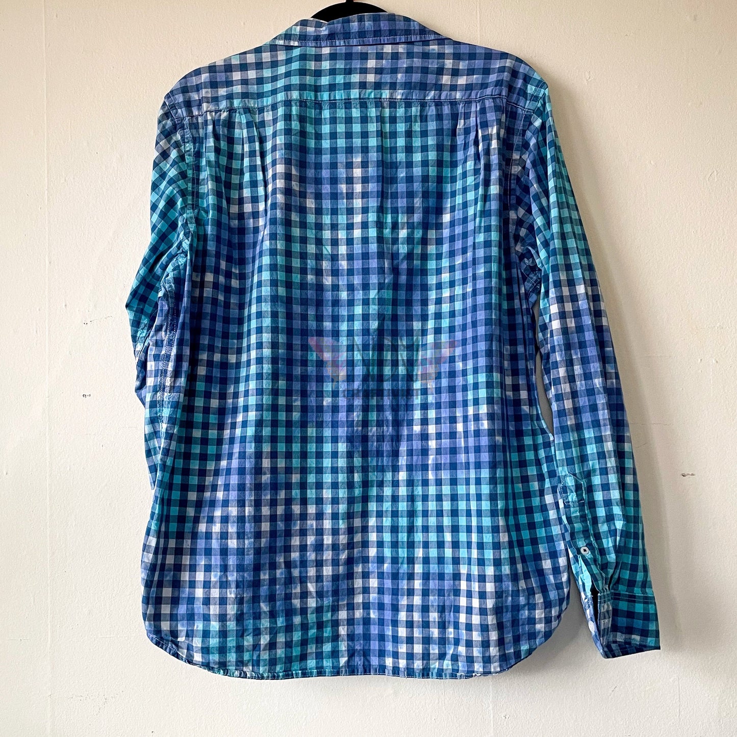 Blue Adult Large Long Sleeve Upcycled Tie Dye Button Down