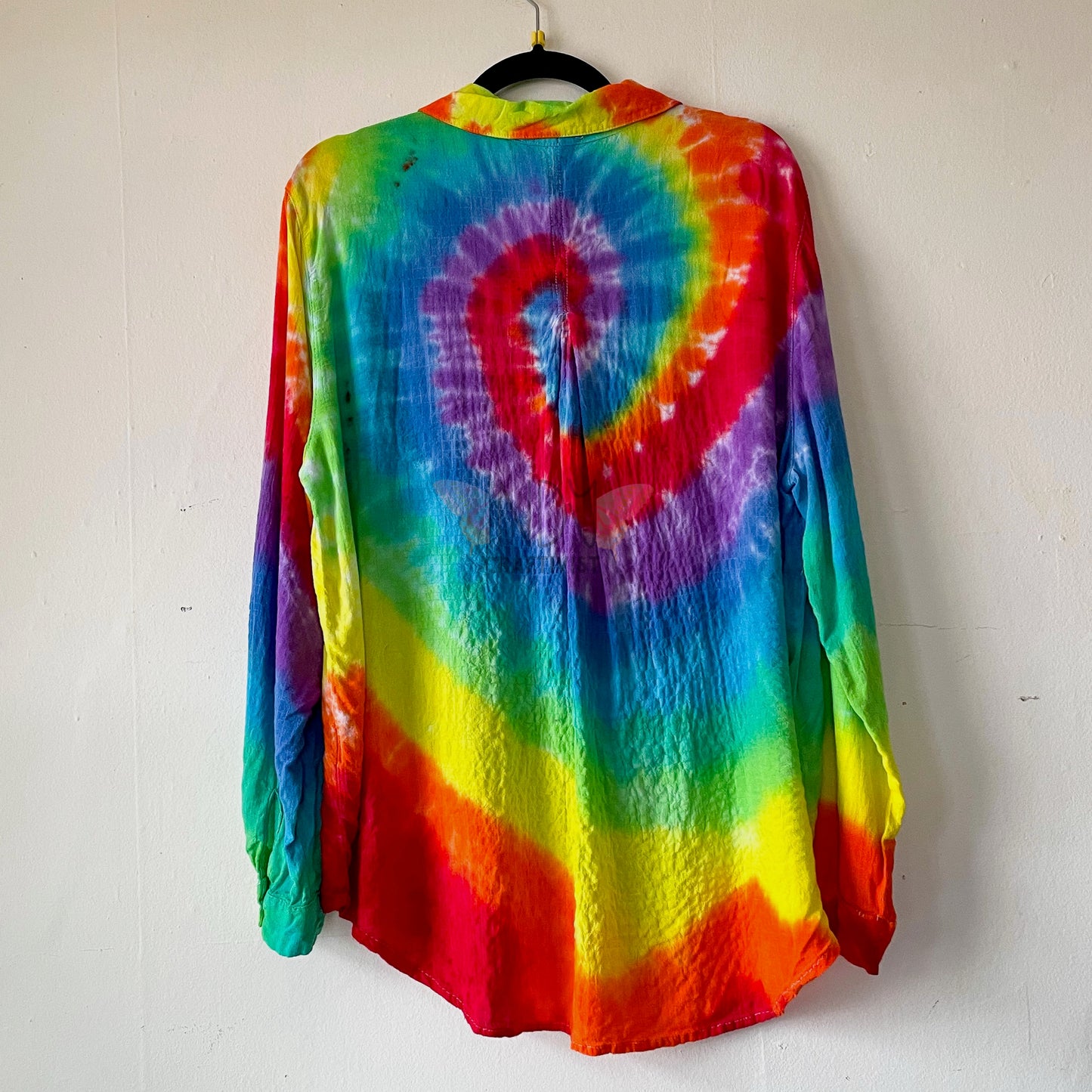 Adult Medium Rainbow Upcycled Tie Dye Button Down Shirt
