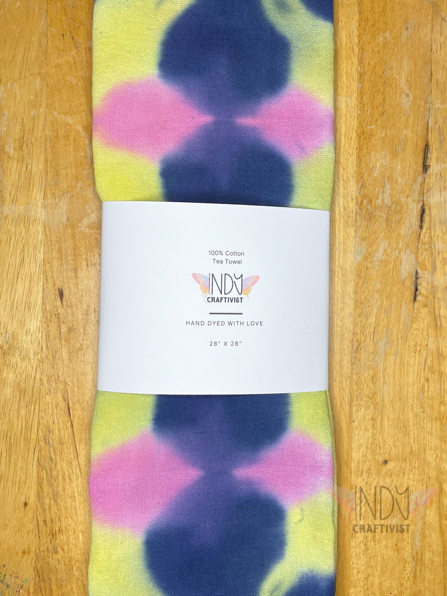 Yellow, Navy & Pink Shibori Like Tie Dyed Tea Towels
