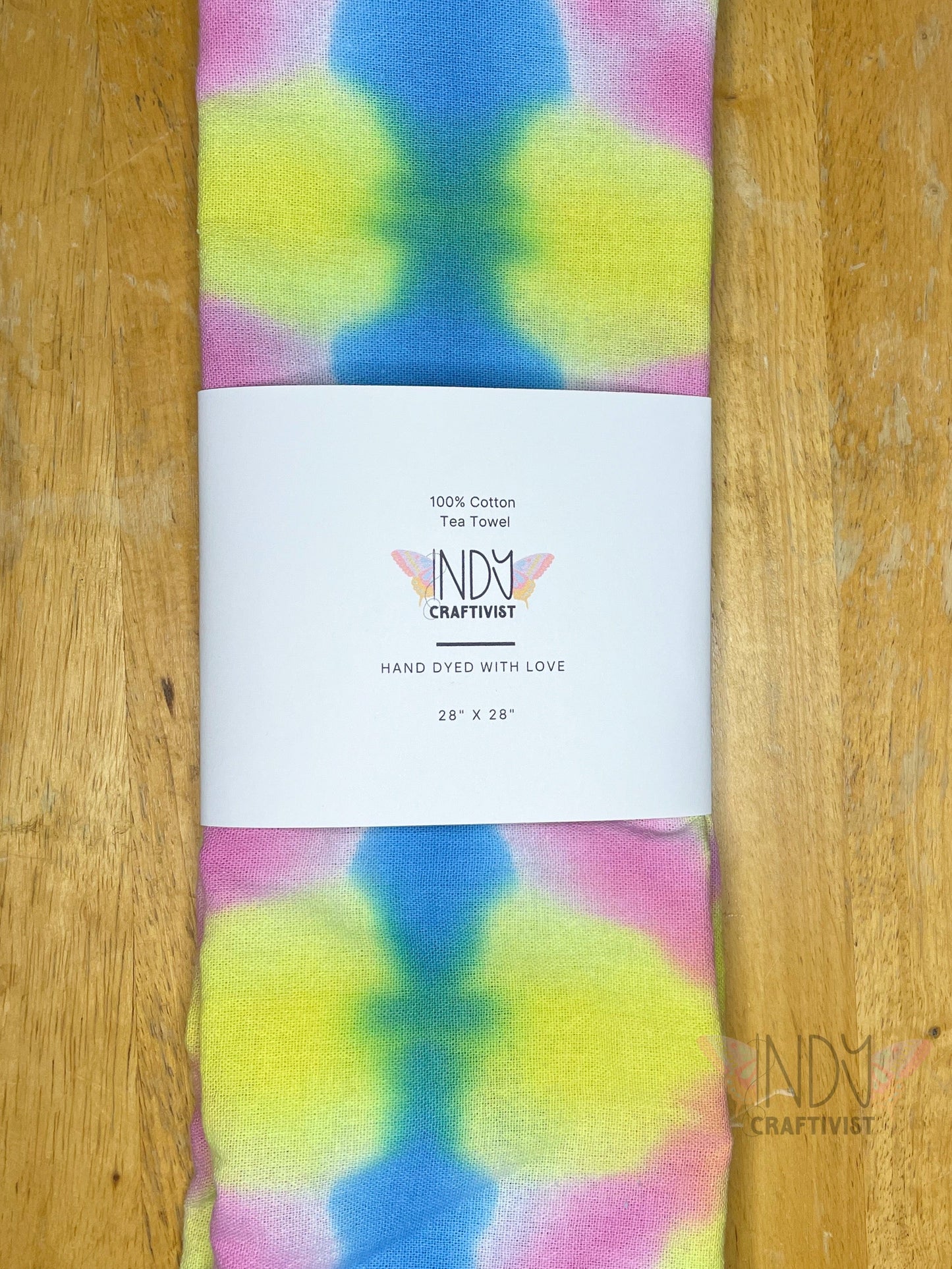 Yellow, Teal & Pink Shibori Like Tie Dyed Tea Towels