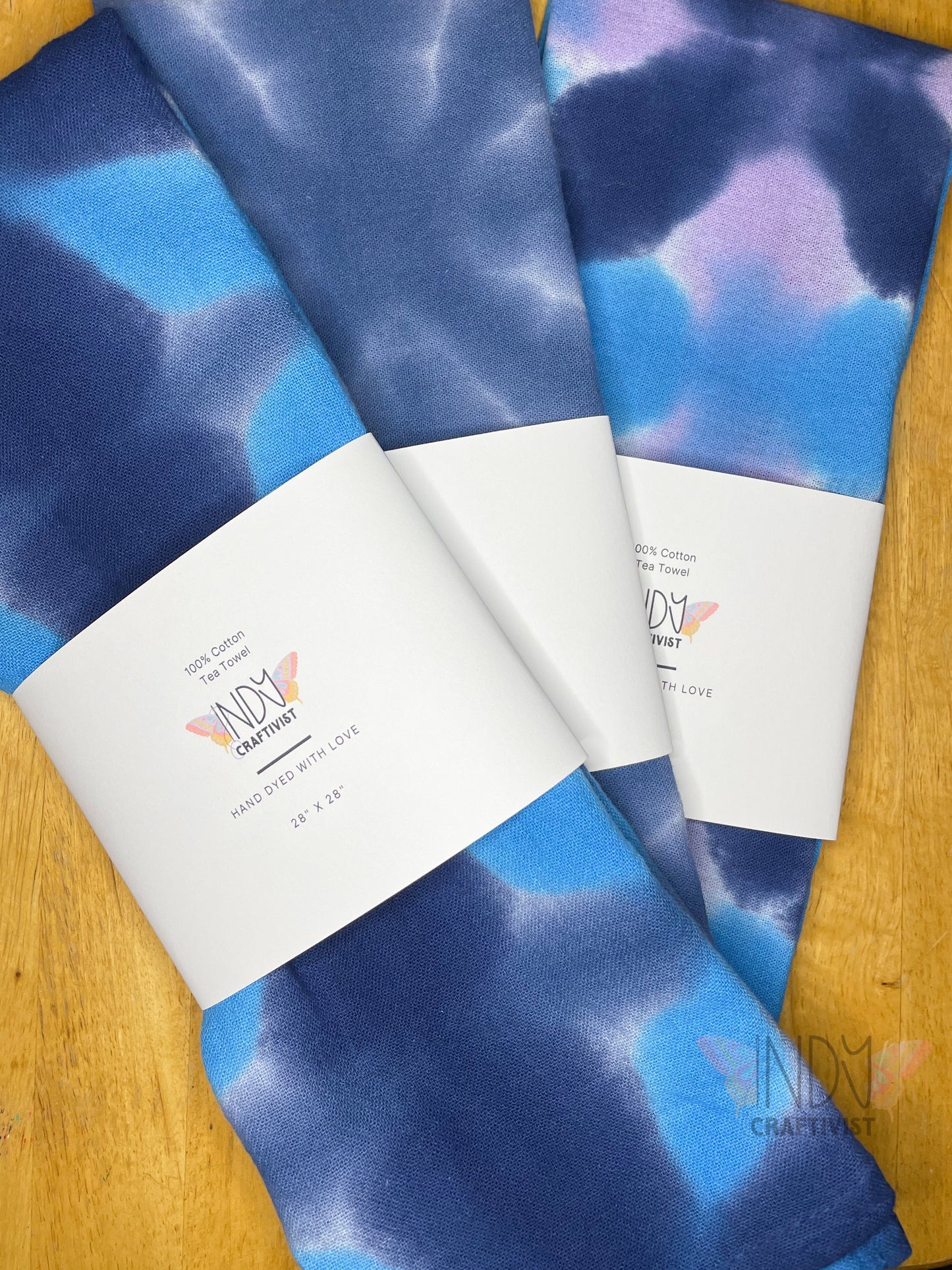 Navy, Blue & Lilac Shibori Like Tie Dyed Tea Towels