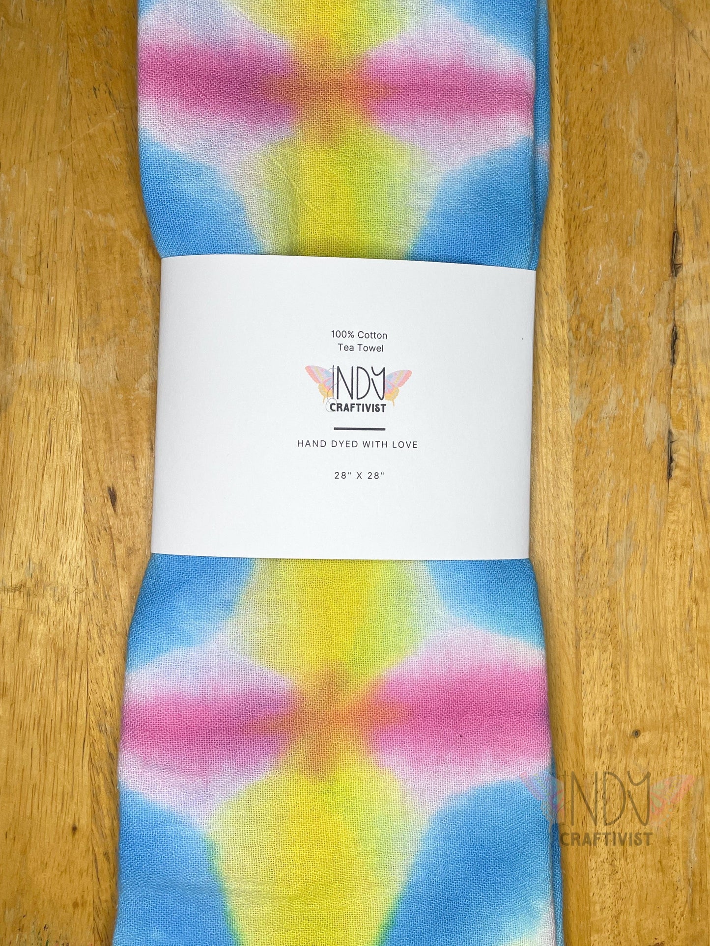 Yellow, Teal & Pink Shibori Like Tie Dyed Tea Towels