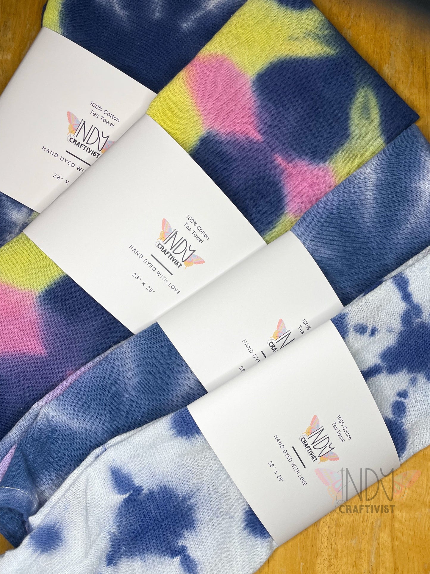White & Navy Shibori Like Tie Dyed Tea Towels