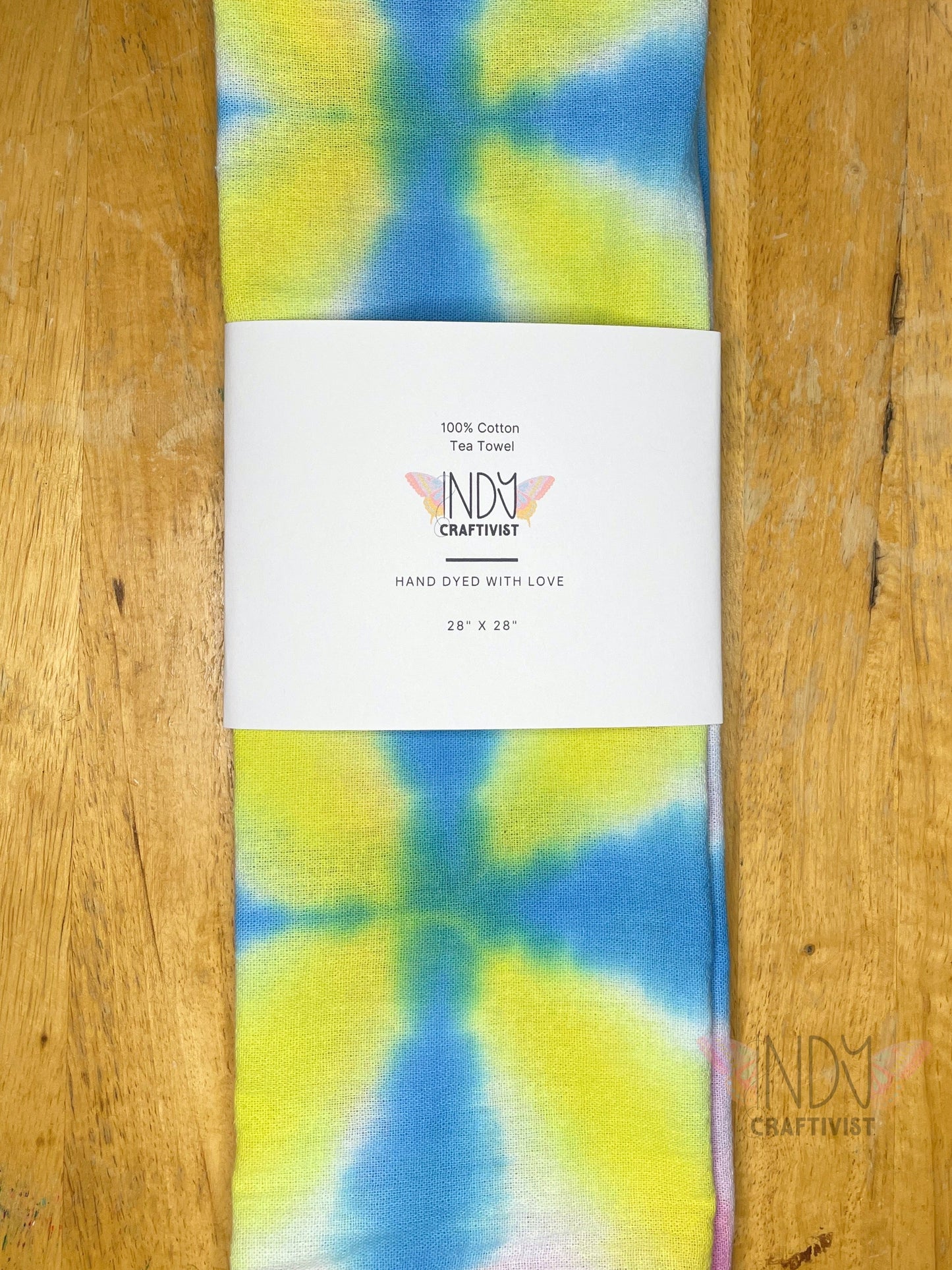 Yellow, Teal & Pink Shibori Like Tie Dyed Tea Towels