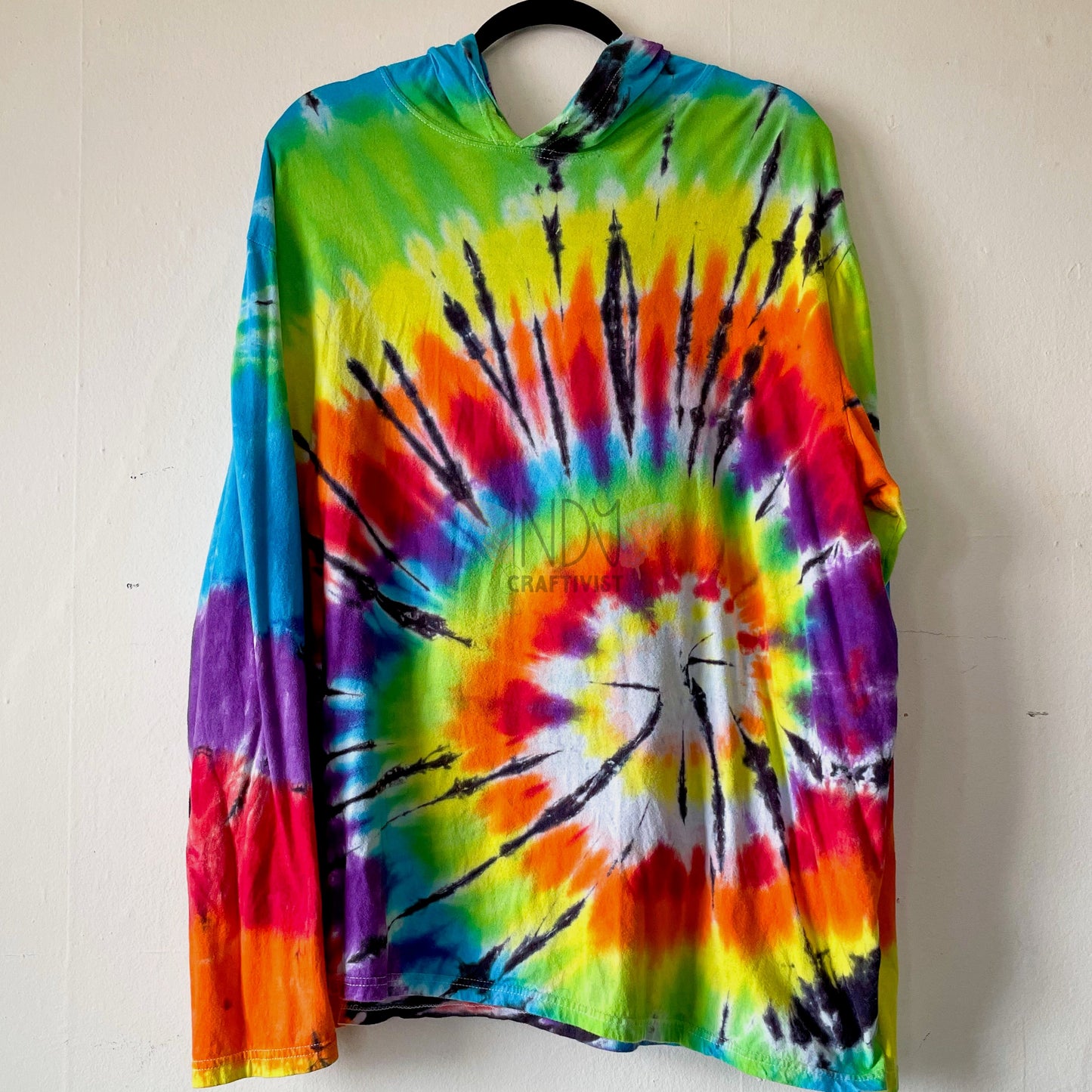 2X Long Sleeve Hooded Tie Dye T-Shirt