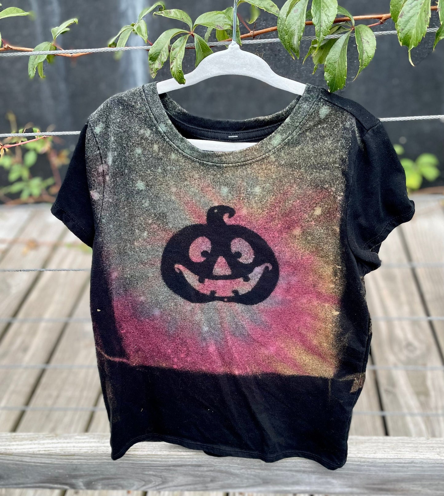 Pumpkin Swirl Kids Medium Halloween Reverse Tie Dyed T-shirt