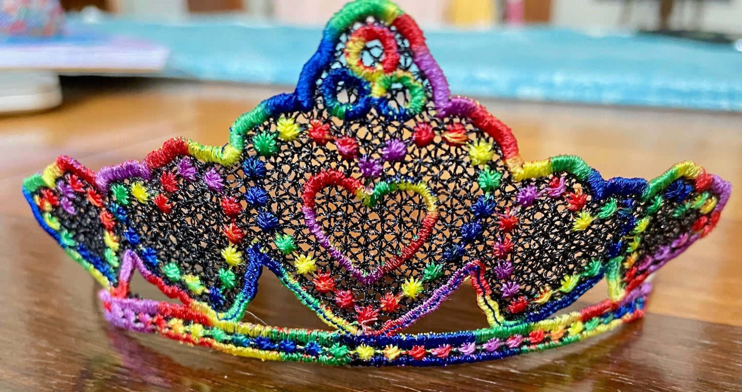 Made-To-Order Free-standing Lace Embroidered Heart Tiara