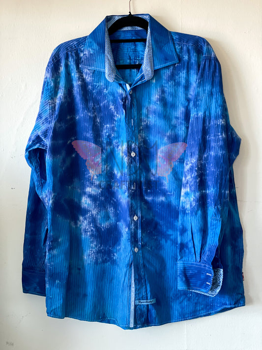Adult Extra Large  Long Sleeve Upcycled Tie Dye Button Down