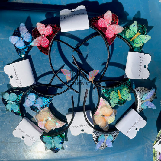 Cat Ear Headband with Butterflies