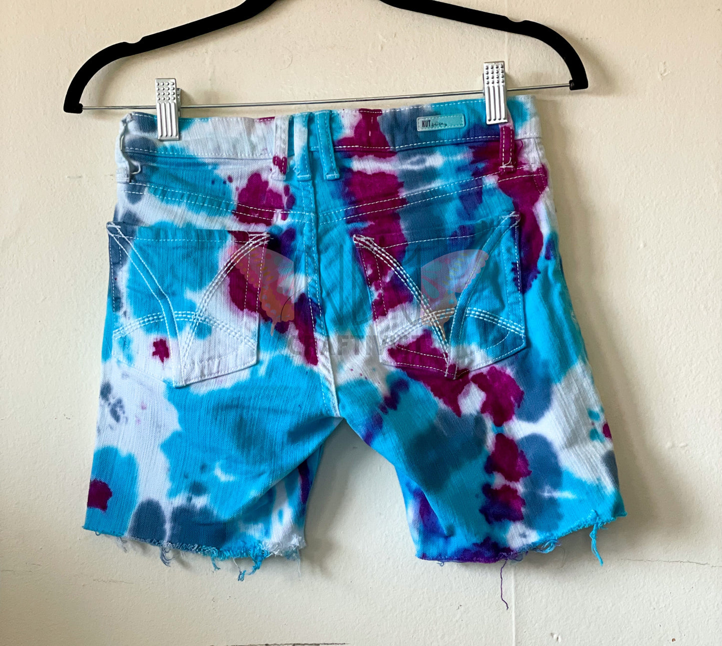 Teal & Raisin Upcycled Tie Dyed Denim Shorts