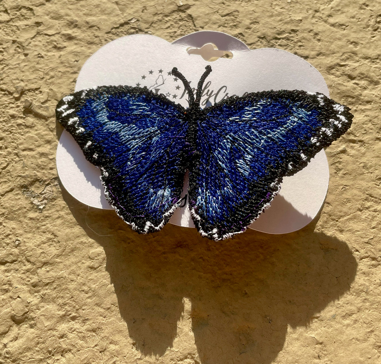 Made-To-Order Beautiful Blue Embroidered Butterfly Hair Clip