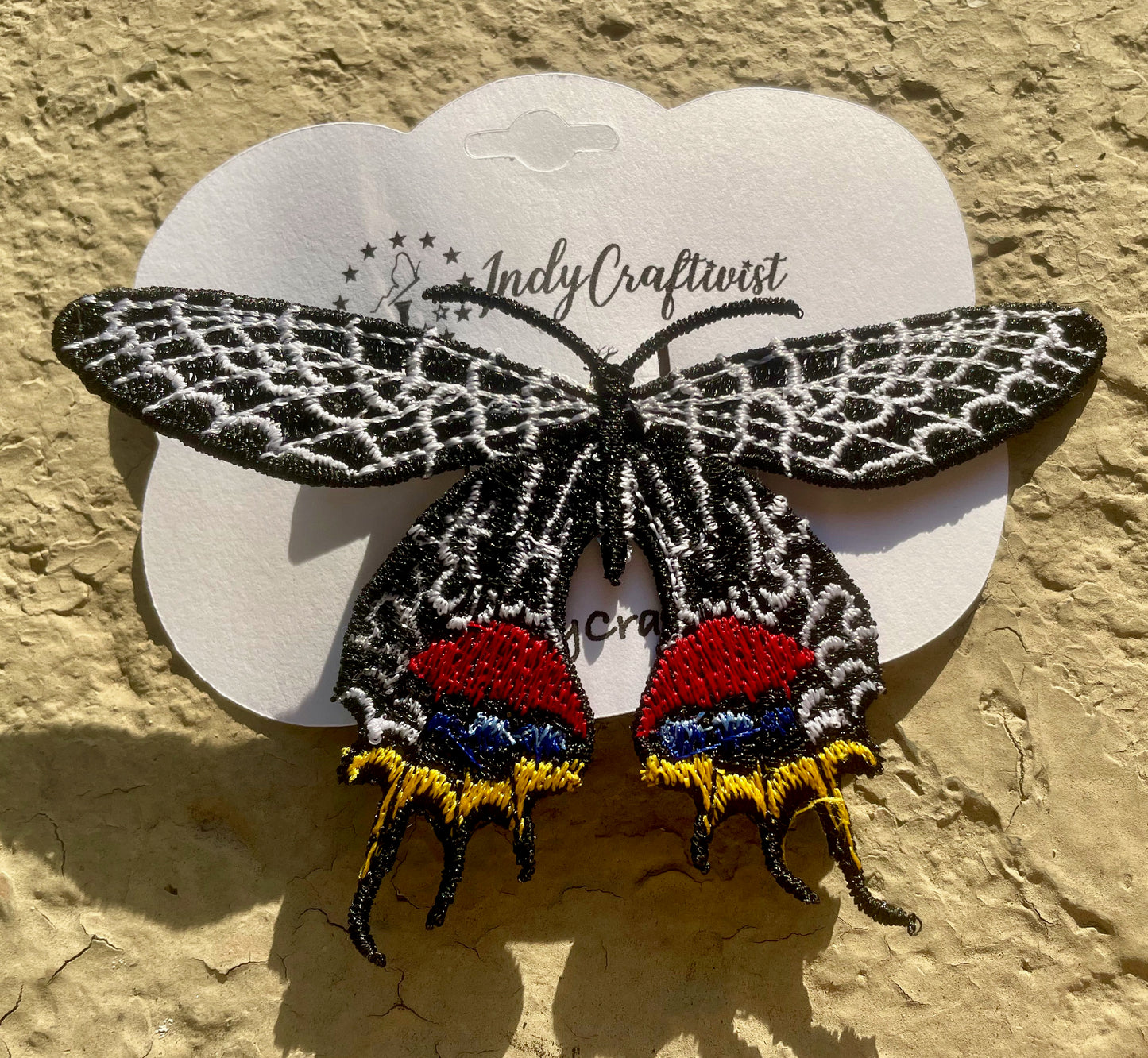 Made-to-order Beautiful Black Freestanding Lace Embroidered Butterfly Hair Clip