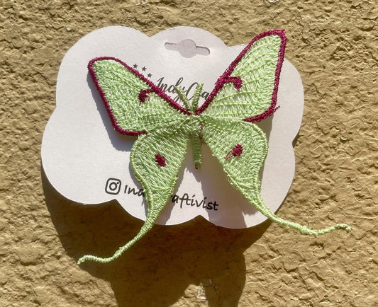 Made-to-Order Luna Moth Freestanding Lace Embroidered Butterfly Hair Clip