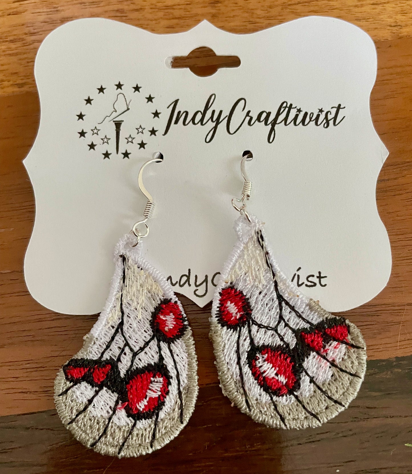 Made-To-Order White and Grey Butterfly Wing Earrings