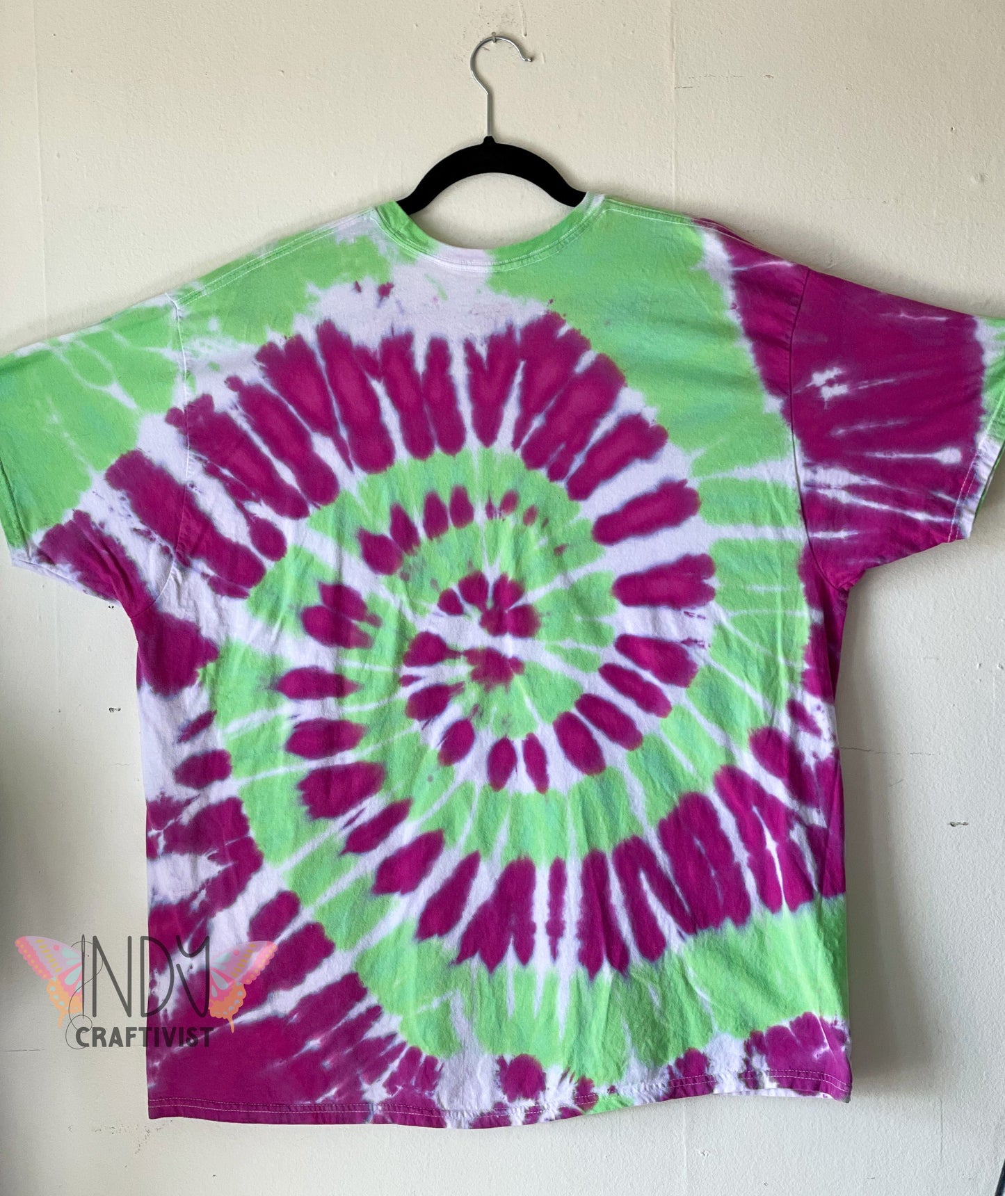 Lime Swirl Adult 2X Upcycled V-neck Tie Dye T-shirt