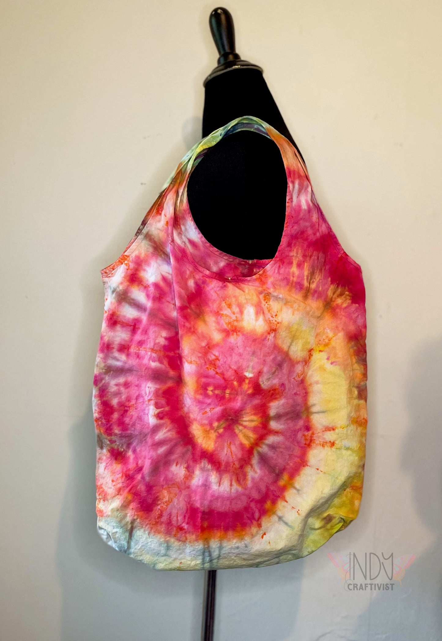 Warm Swirl Tie Dye Round Bottom Bag Stuffable Tote Bag
