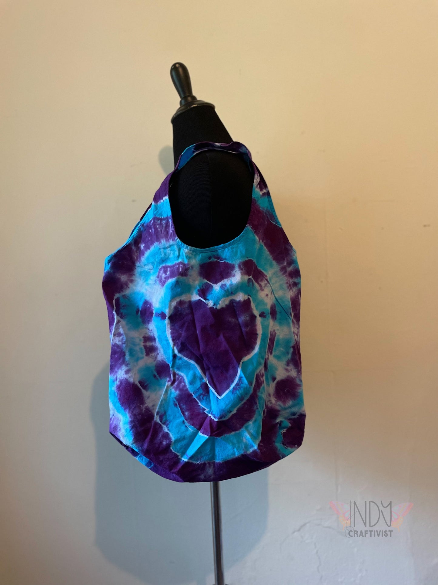 Purple Heart Tie Dye Round Bottom Bag Stuffable Tote Bag
