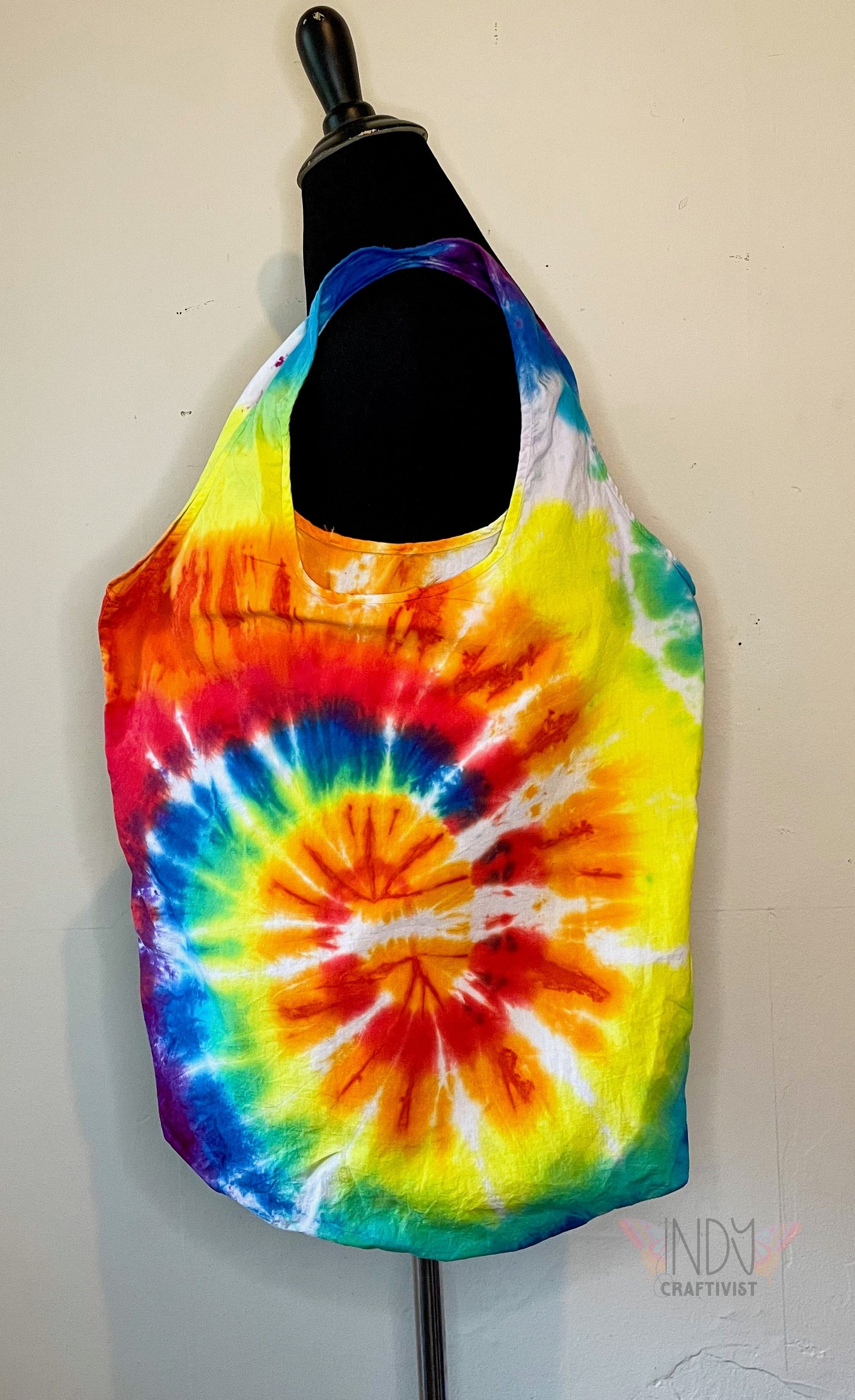 Rainbow Swirl Tie Dye Round Bottom Bag Stuffable Tote Bag