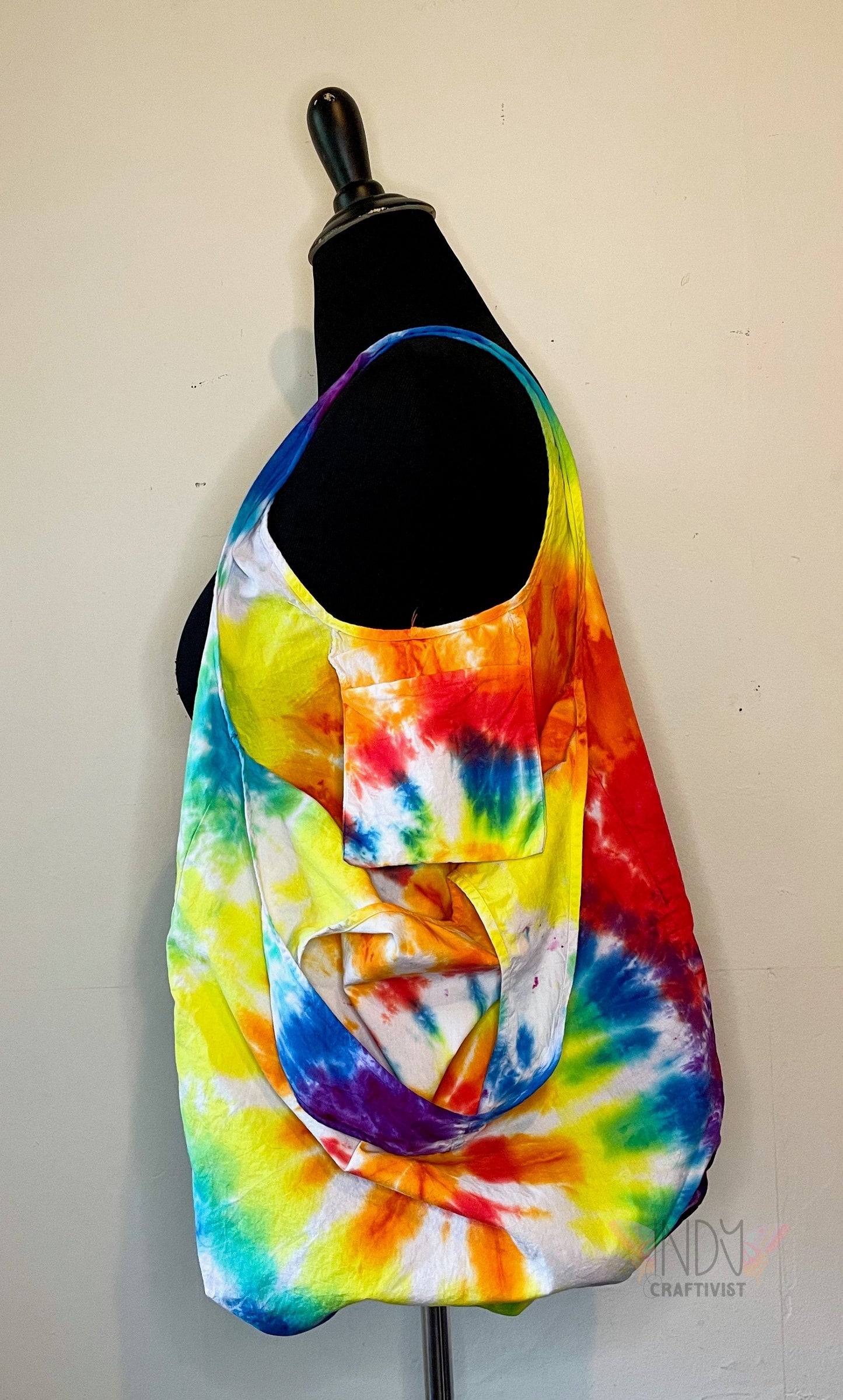 Rainbow Swirl Tie Dye Round Bottom Bag Stuffable Tote Bag