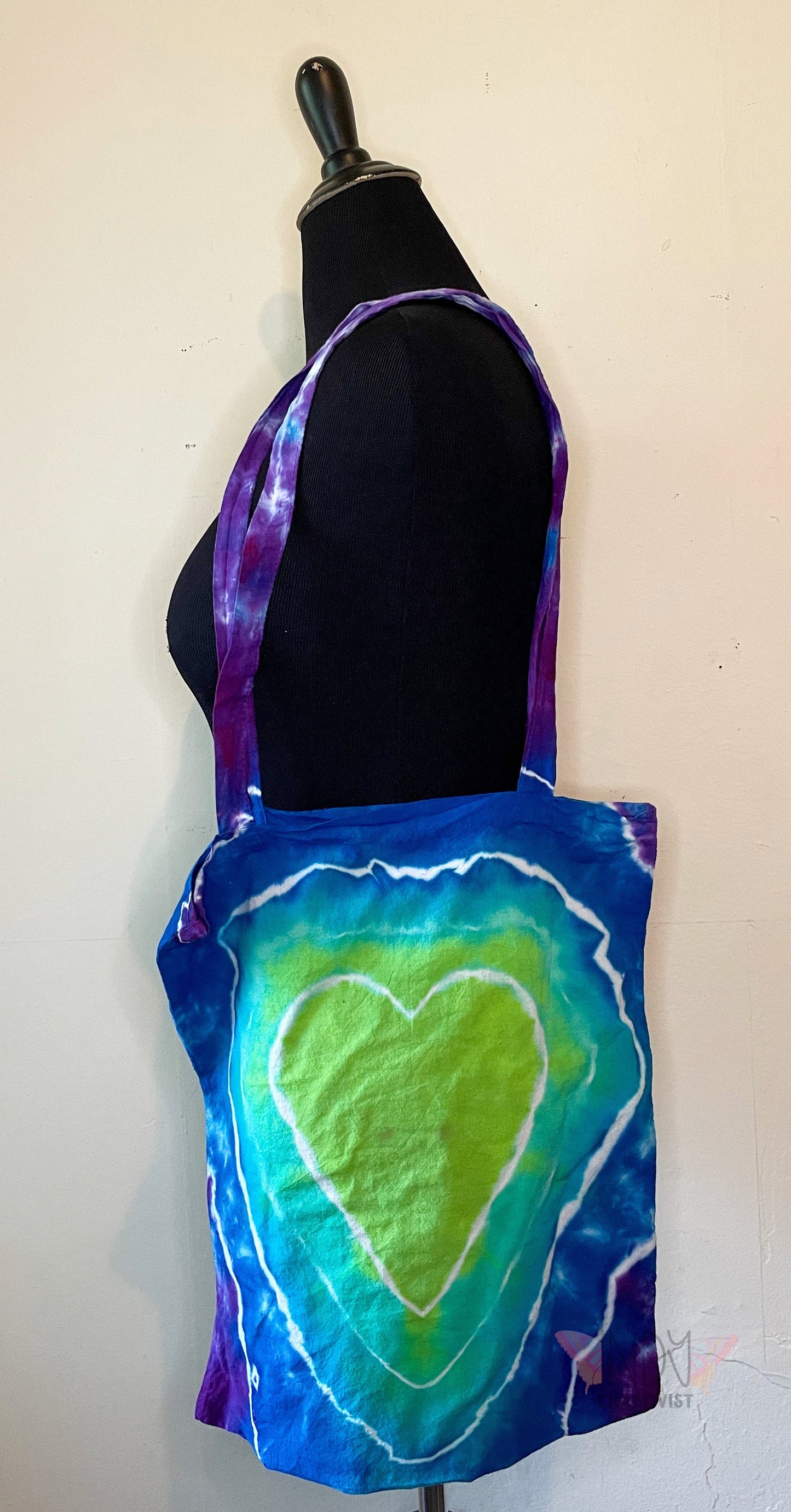 Green Heart Tie Dye Tote Bag