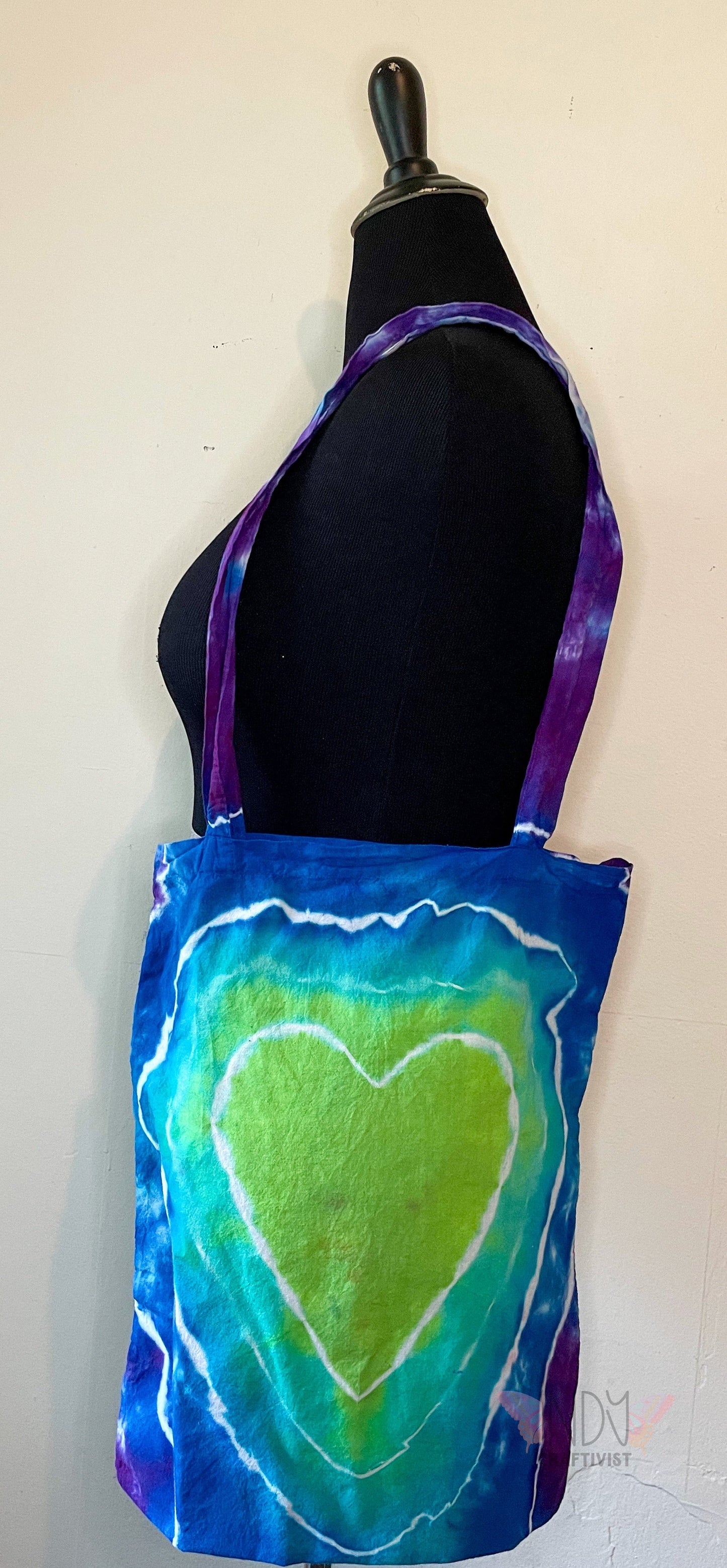 Green Heart Tie Dye Tote Bag