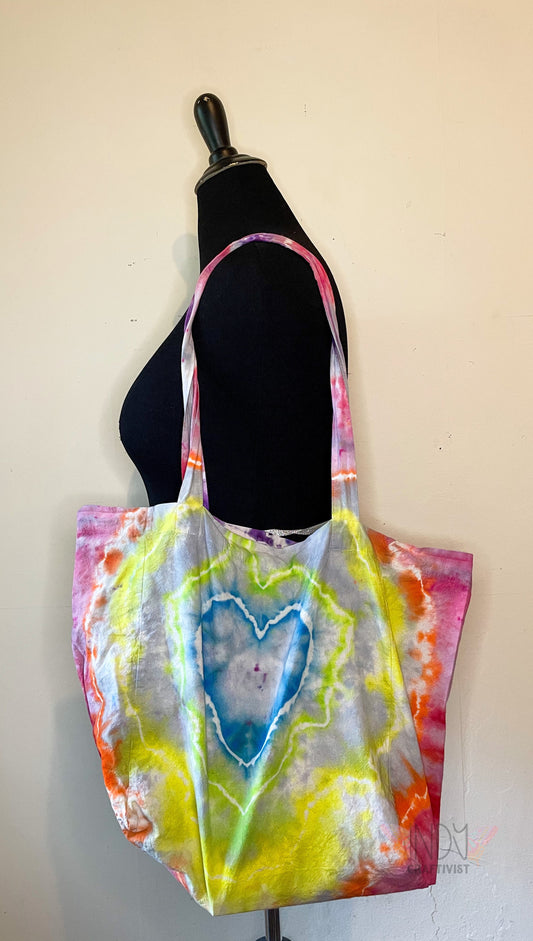 Holographic Heart Tie Dyed Gusseted Tote Bag