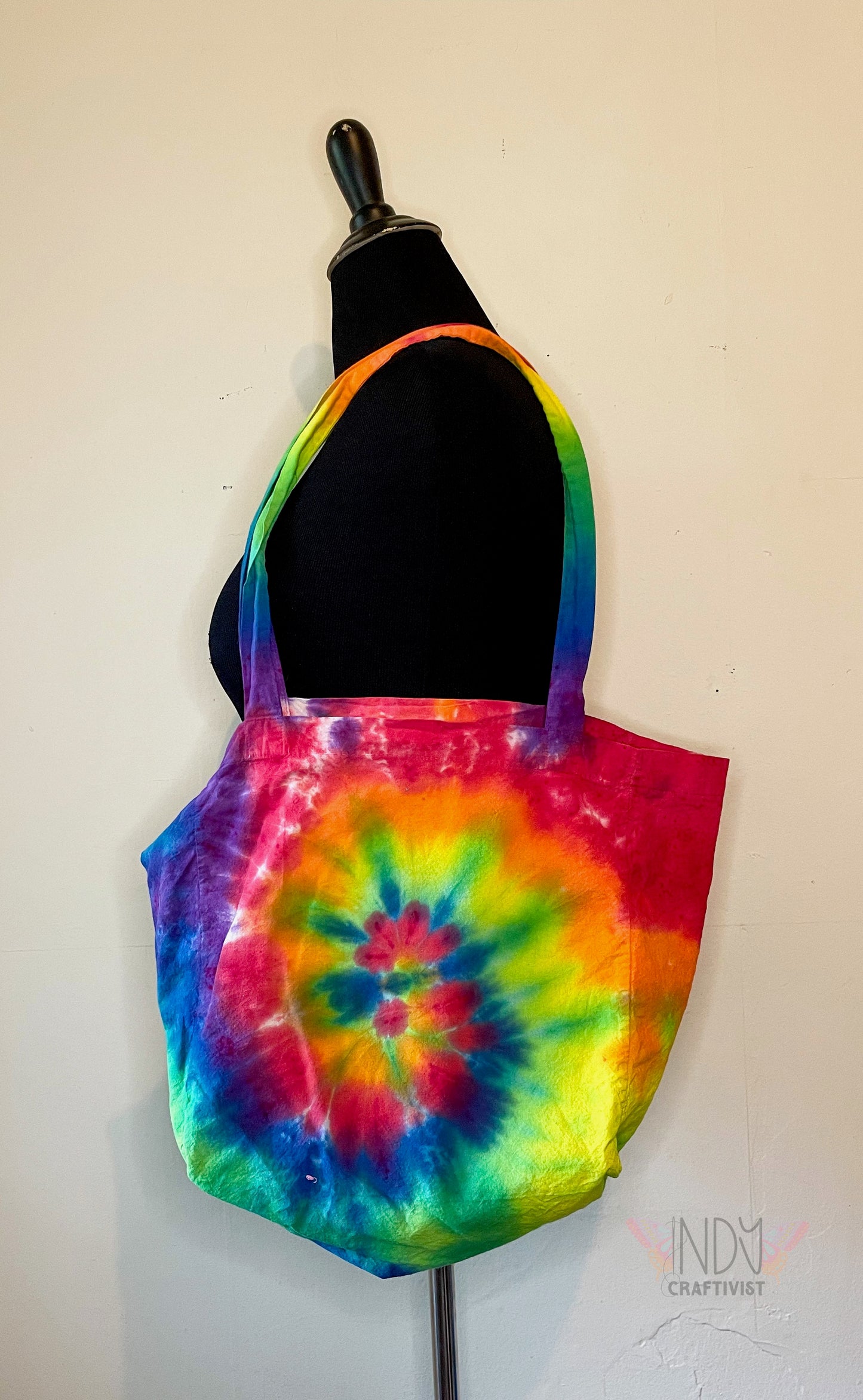 Rainbow Swirl Tie Dyed Gusseted Tote Bag