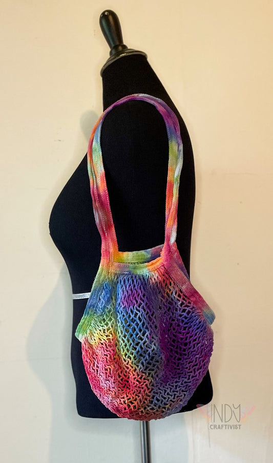 Full Rainbow Tie Dyed Crochet Farmers Market Bag