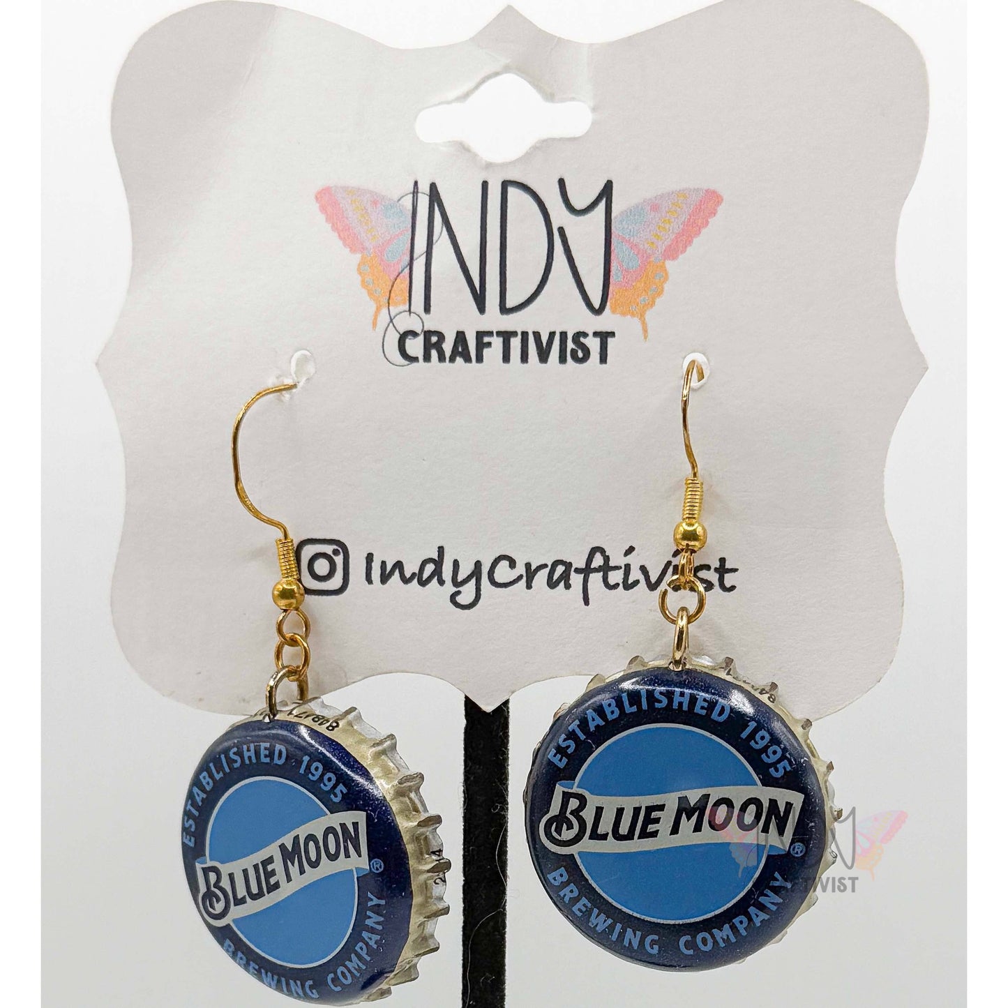Blue Moon Beer Bottlecap Earrings