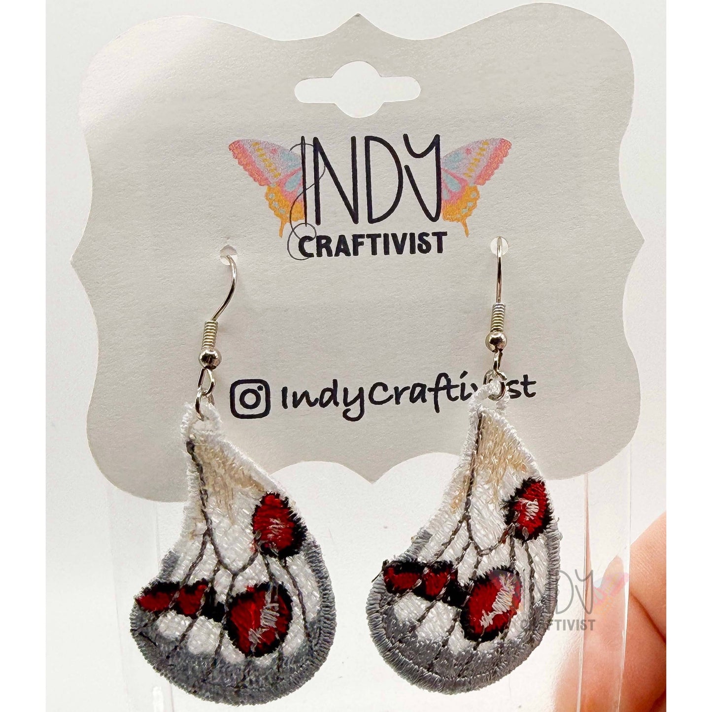 Made-To-Order White and Grey Butterfly Wing Earrings