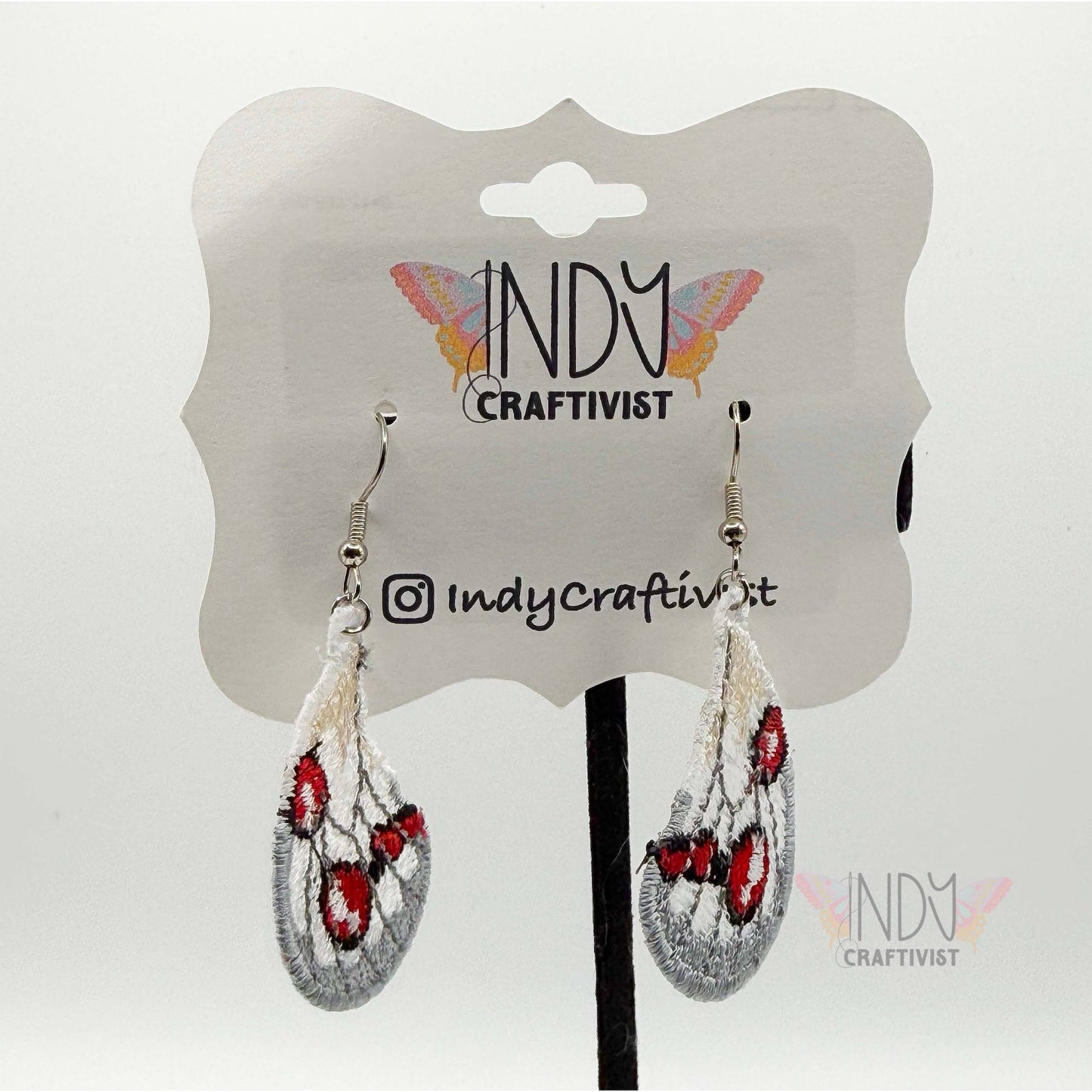 Made-To-Order White and Grey Butterfly Wing Earrings