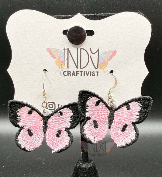 Pink Freestanding Lace Embroidered Full Butterfly Earrings