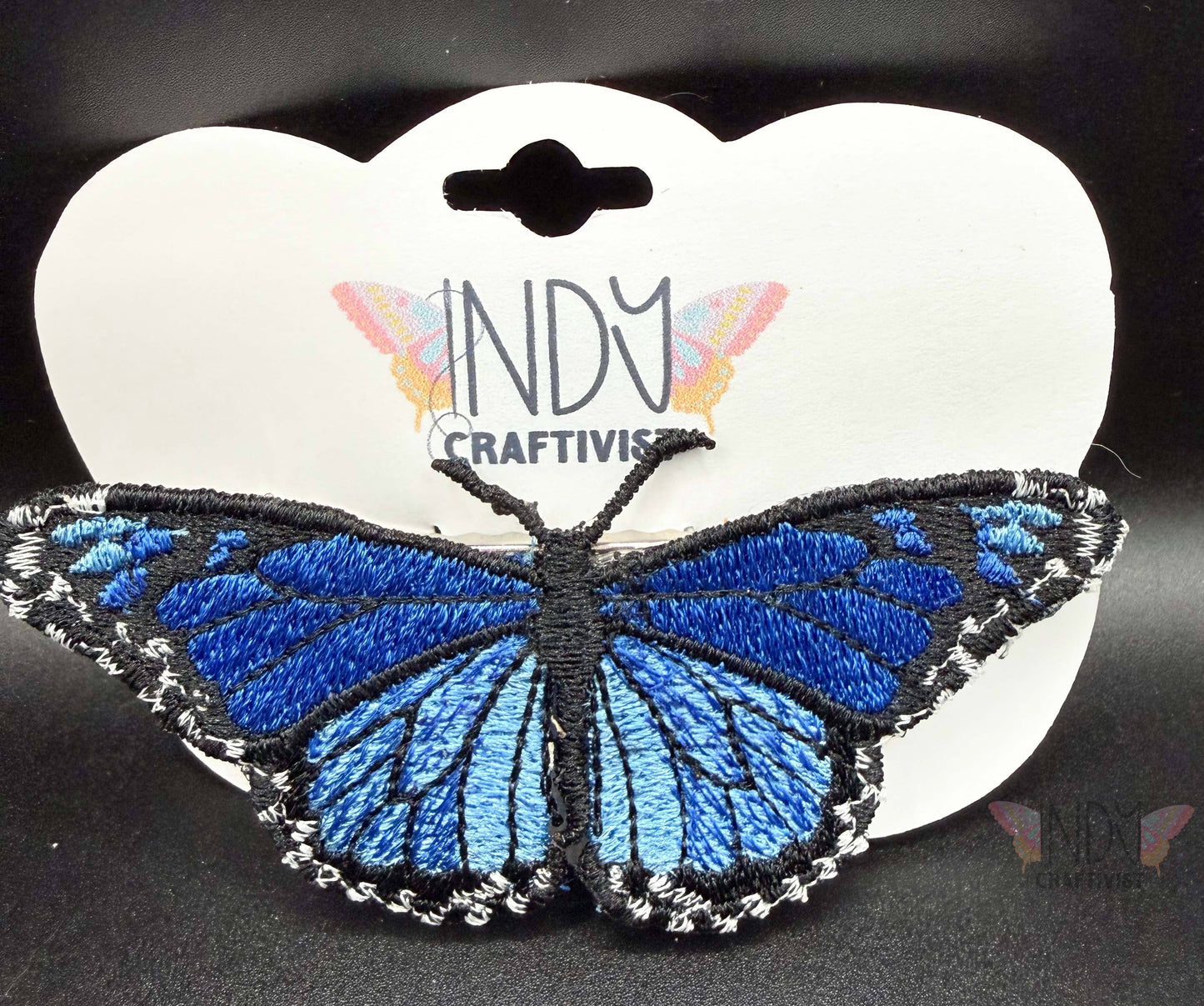 Made-To-Order Blue Monarch Freestanding Lace Embroidered Butterfly Hair Jewelry