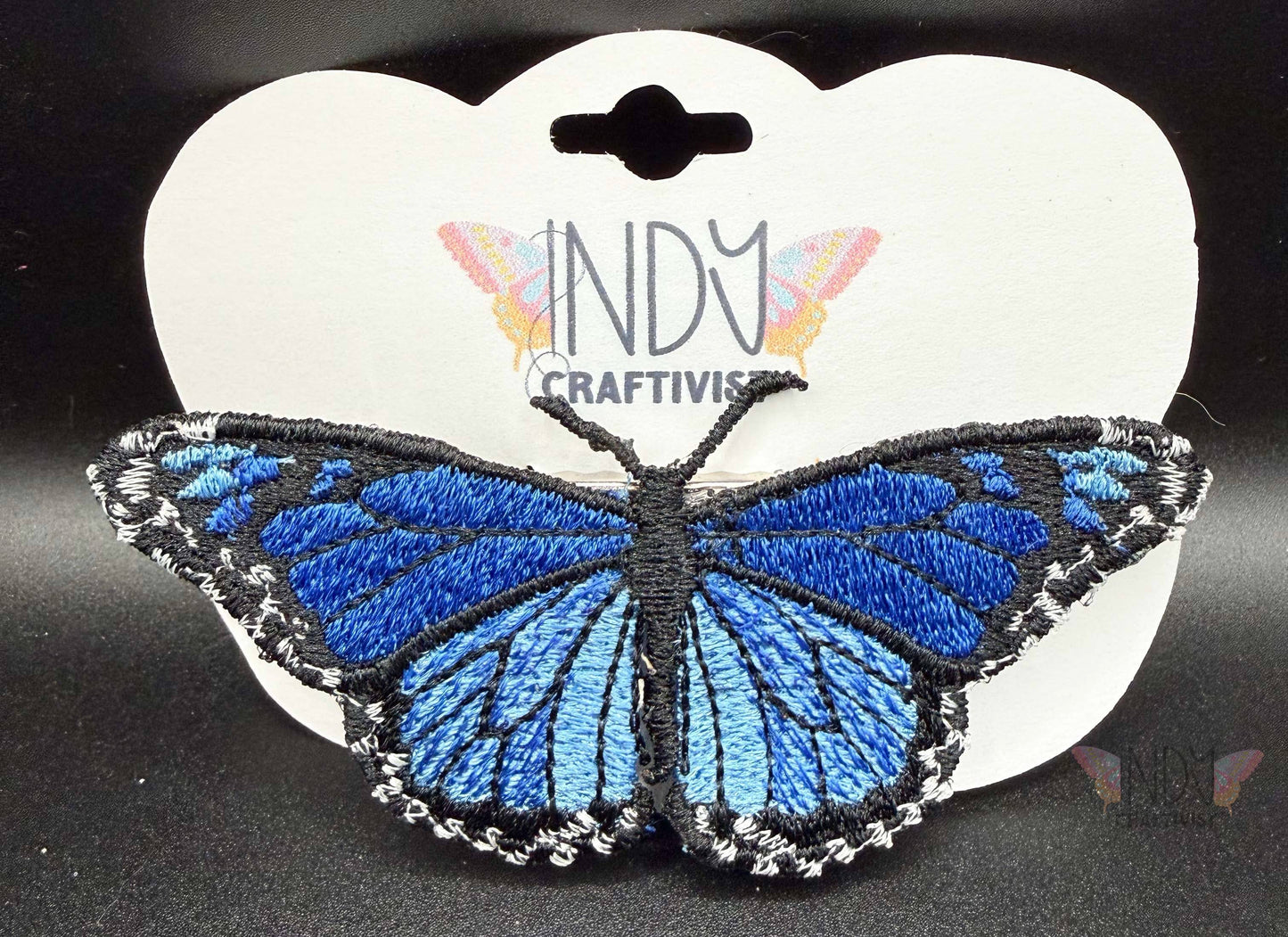 Made-To-Order Blue Monarch Freestanding Lace Embroidered Butterfly Hair Jewelry
