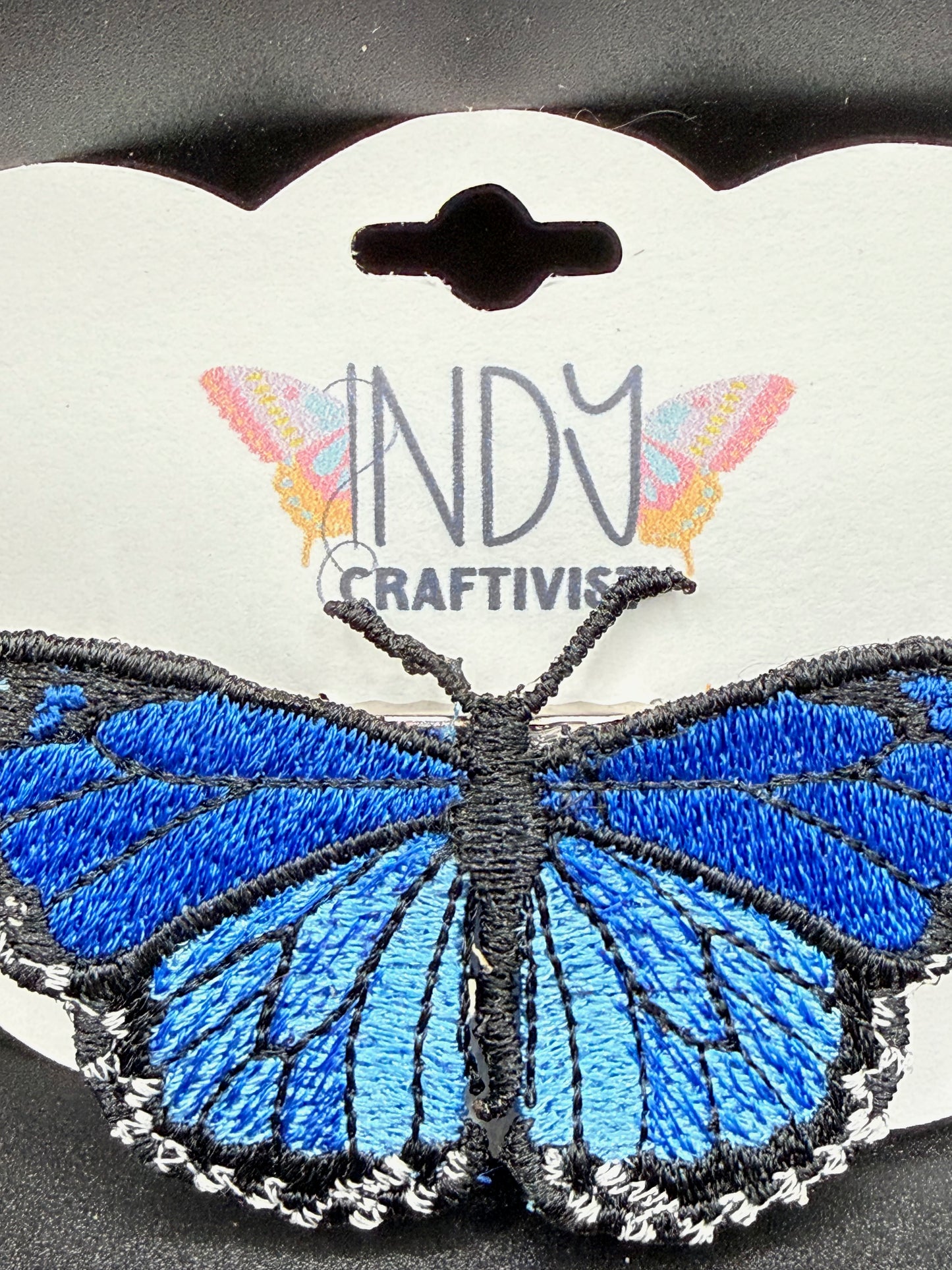 Made-To-Order Blue Monarch Freestanding Lace Embroidered Butterfly Hair Jewelry