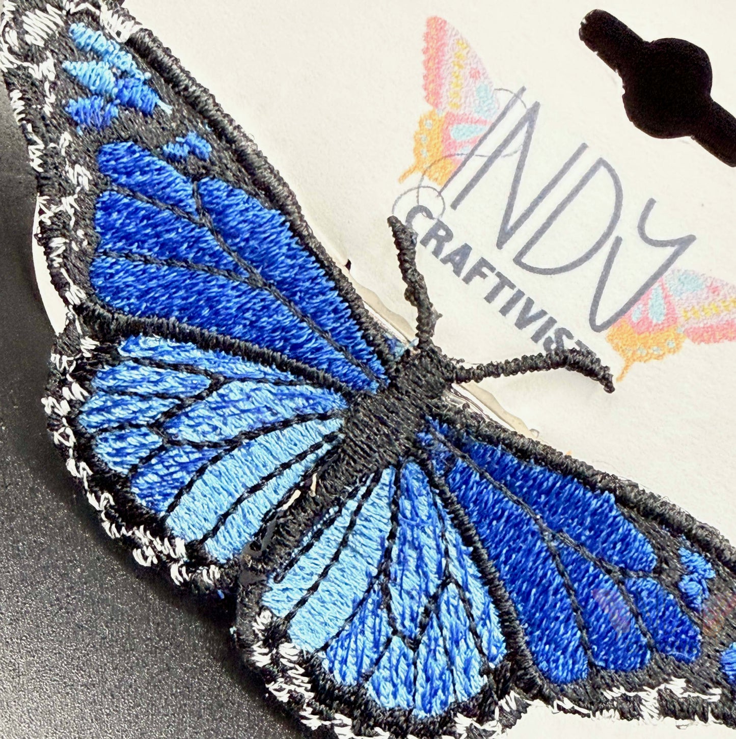 Made-To-Order Blue Monarch Freestanding Lace Embroidered Butterfly Hair Jewelry
