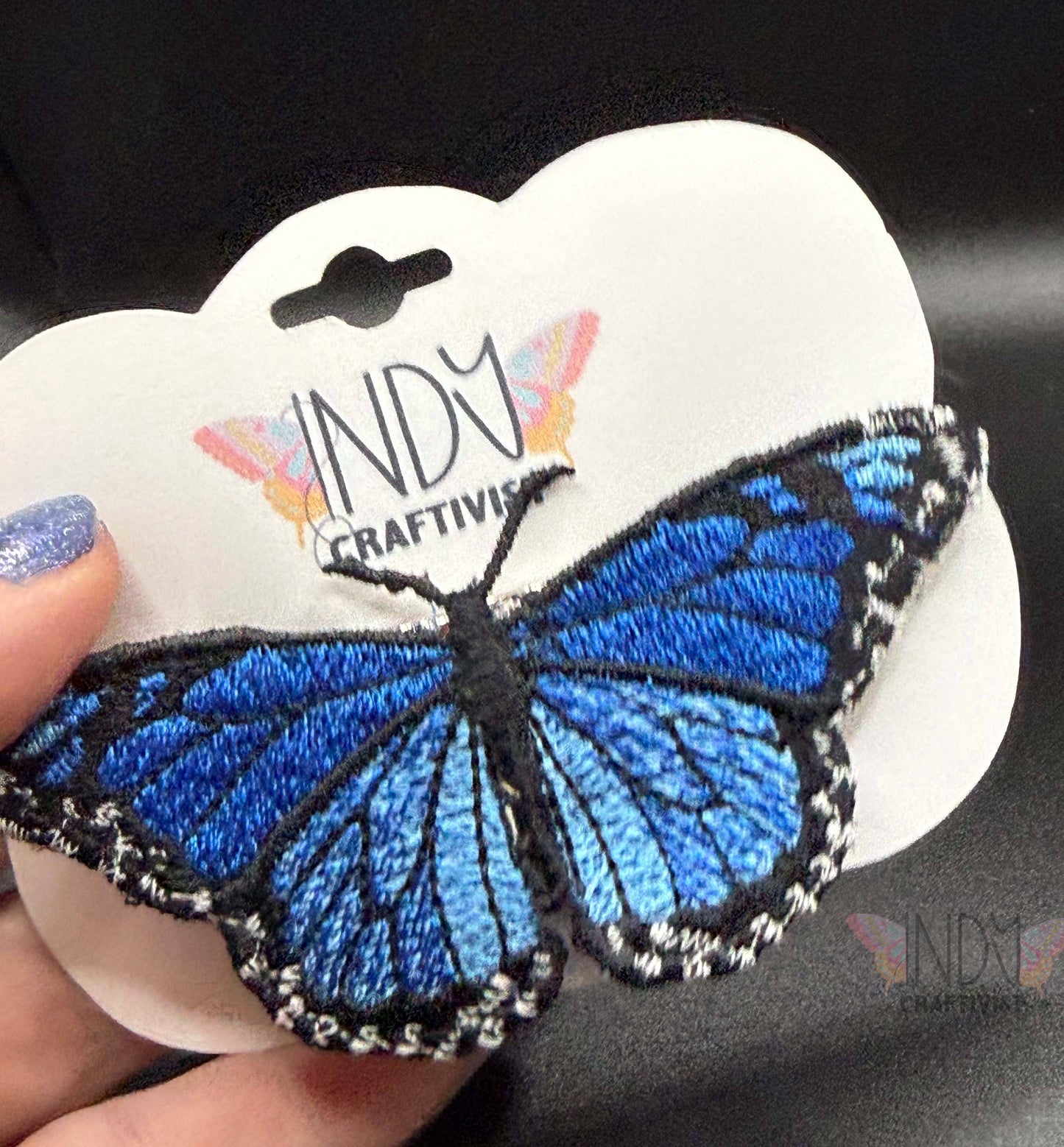 Made-To-Order Blue Monarch Freestanding Lace Embroidered Butterfly Hair Jewelry