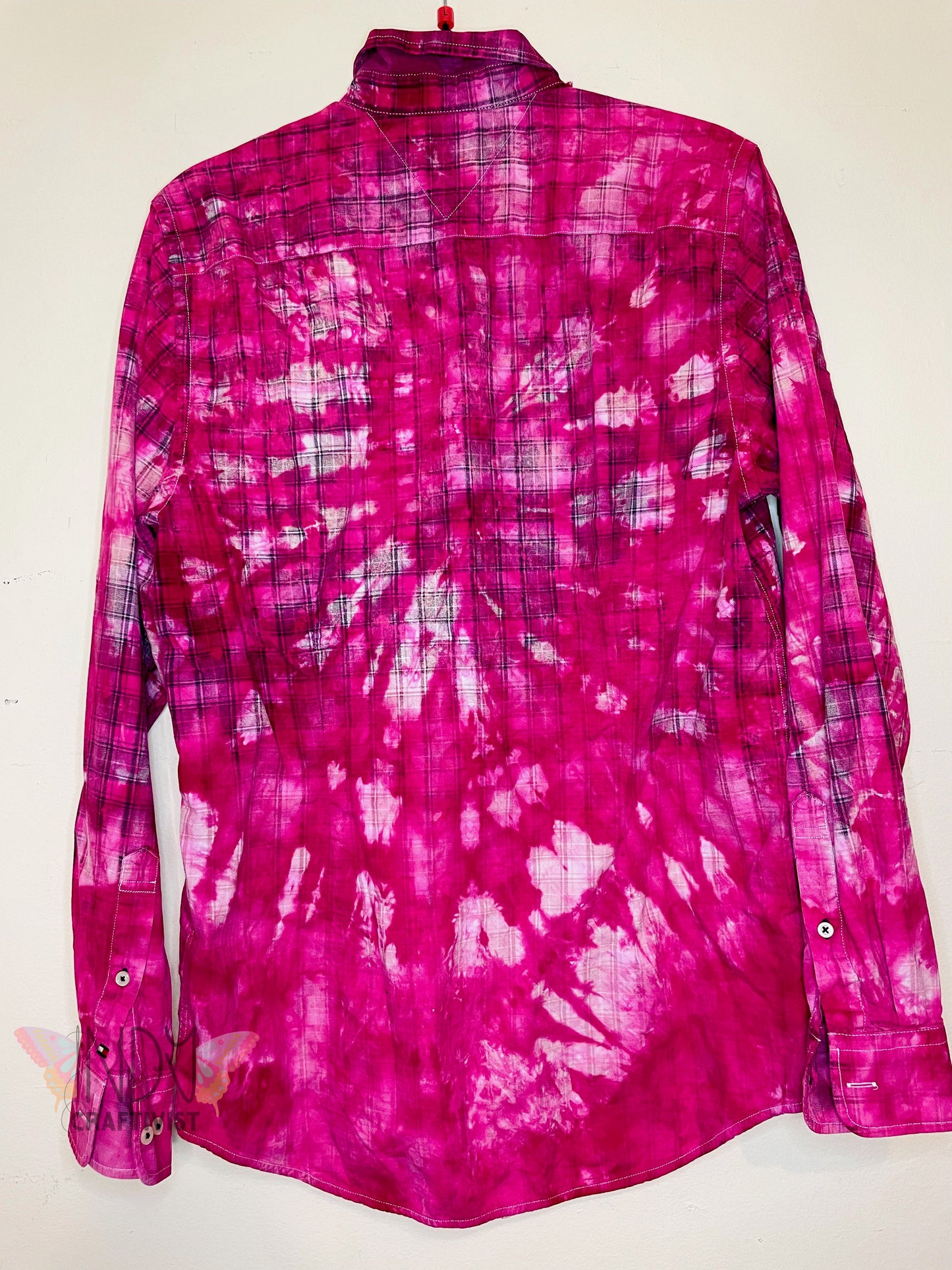Large Long Sleeve Upcycled Reverse Tie Dyed Button Down