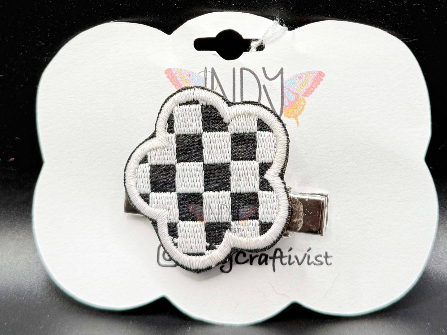 Checkered Flower Embroidered Hair Jewelry