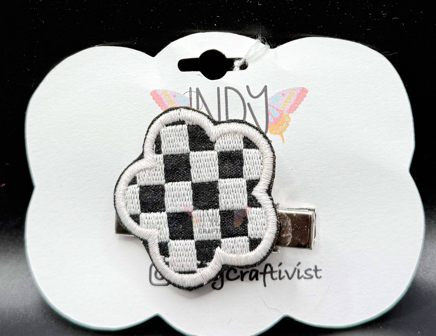 Checkered Flower Embroidered Hair Jewelry