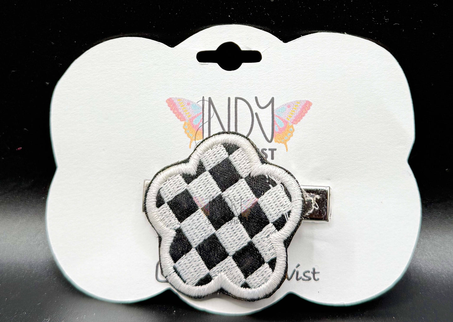 Checkered Flower Embroidered Hair Jewelry