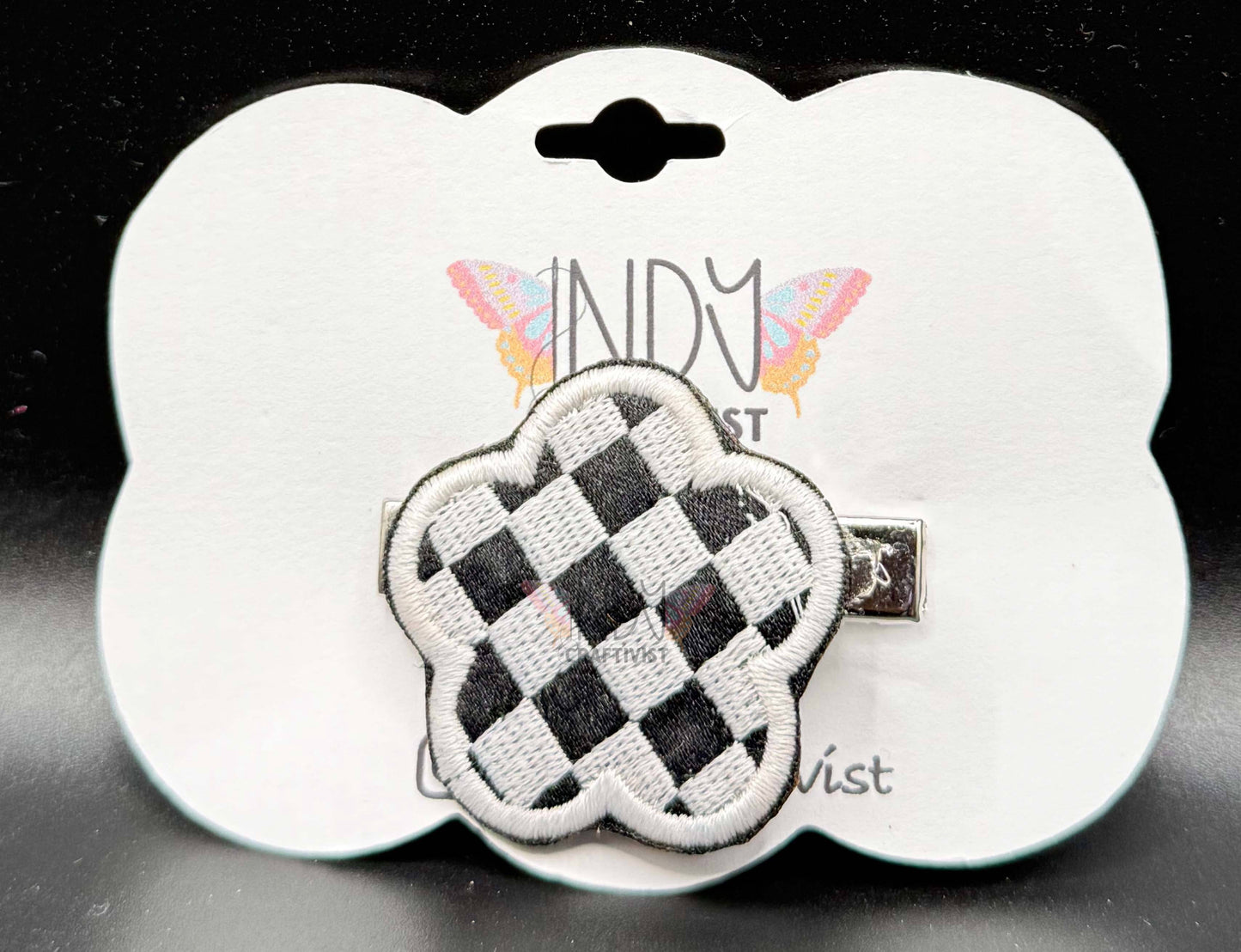 Checkered Flower Embroidered Hair Jewelry