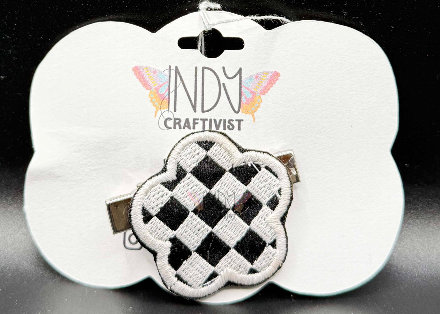 Checkered Flower Embroidered Hair Jewelry