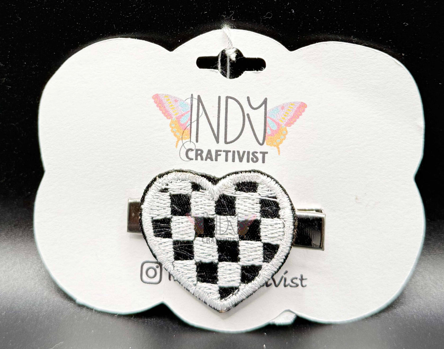 Checkered Heart Embroidered Hair Jewelry